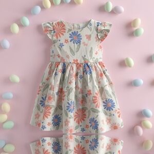 Carter's Cream Dress with Coral & Blue Floral Print